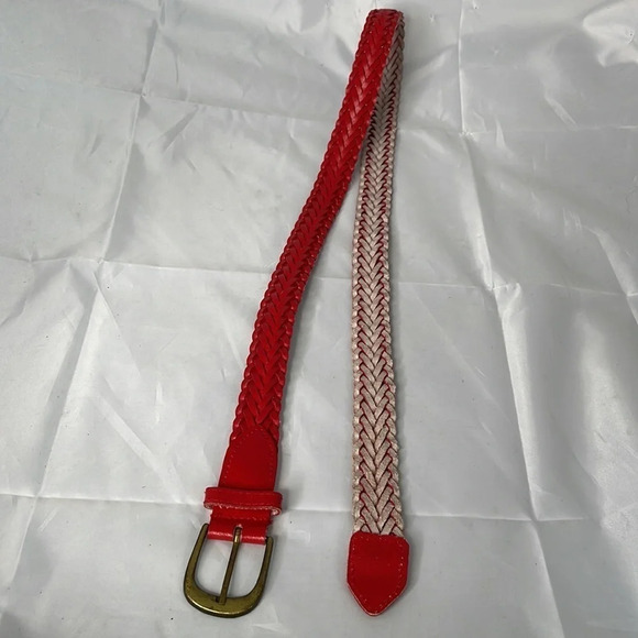 5/$25 WESTERN Red Braided Faux Leather Belt with Brass Buckle Size Large *As Is* - Picture 4 of 9